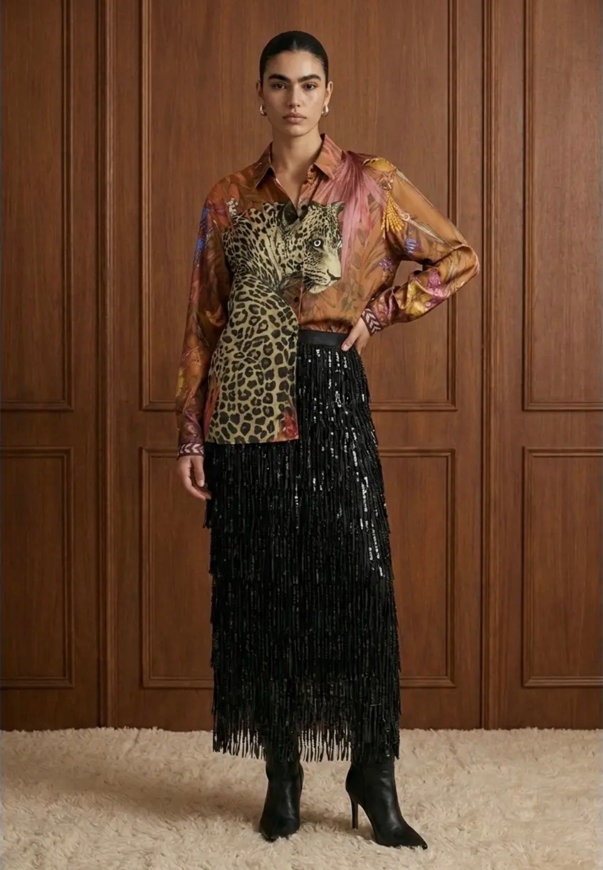 Leopard Motif Satin Top